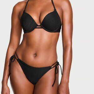 Victorias Secret Womens S Black Side-Tie Bikini Swim Bottom Textured New With Ta
